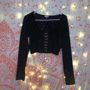 TOBI Clasped Long Sleeve Crop Top